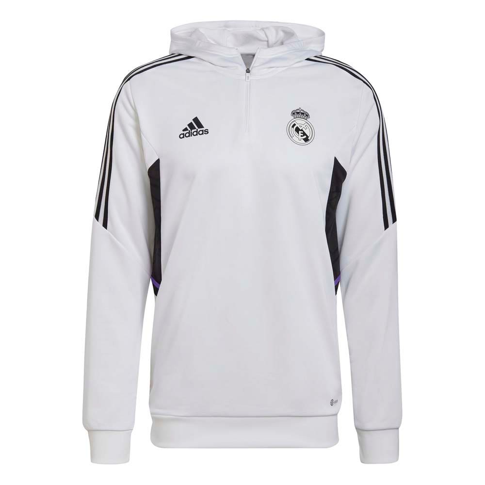 Real Madrid 1/4 Zip Trainingspak Hooded Senior White 2022-2023 - Maat M - Kleur: WitZwartPaars | Soccerfanshop