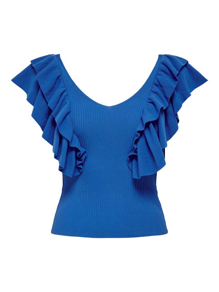 Only Onlleelo S/l Ruffle V-neck Top Knt - Xs