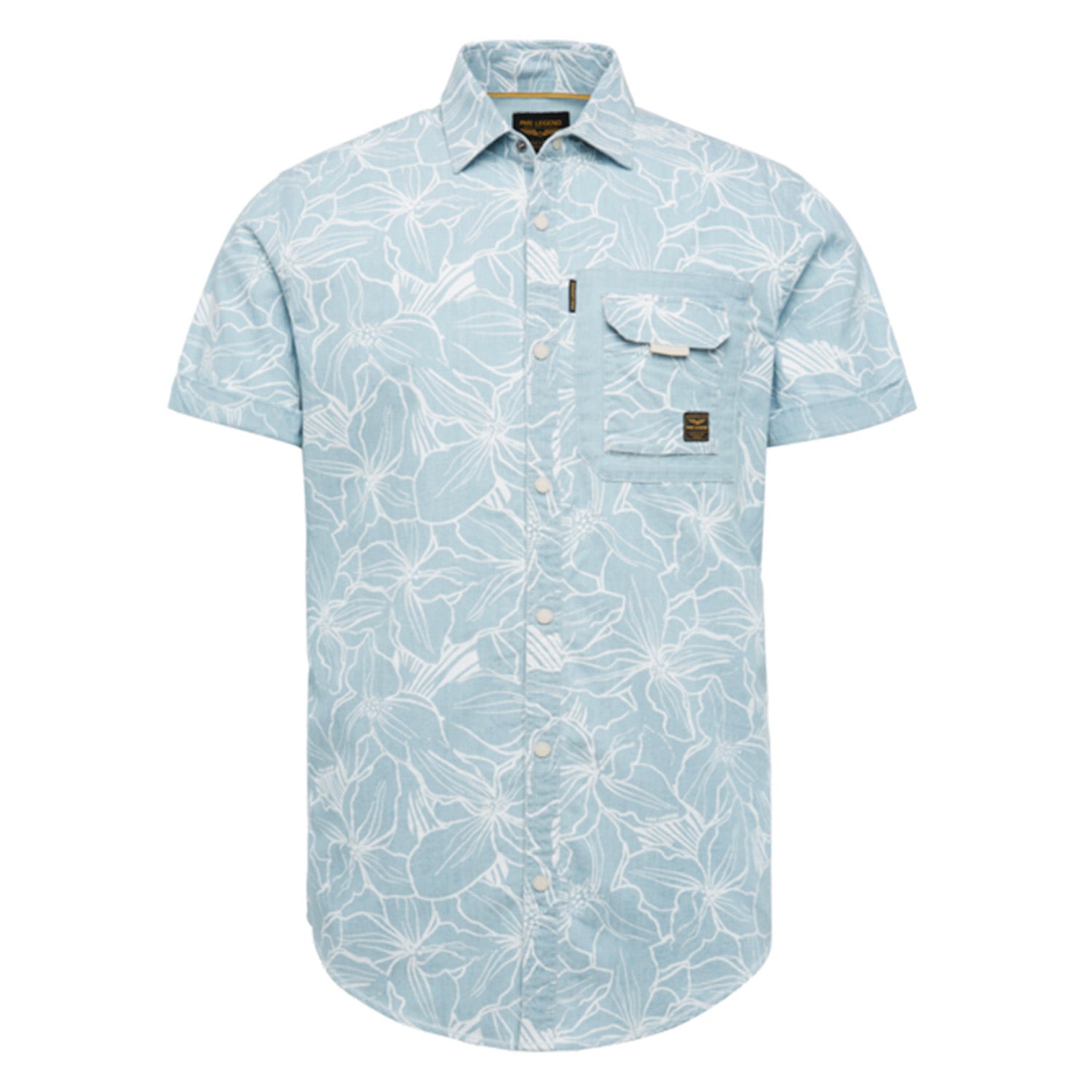 PME Legend Overhemd KM Blauw Bloemenprint