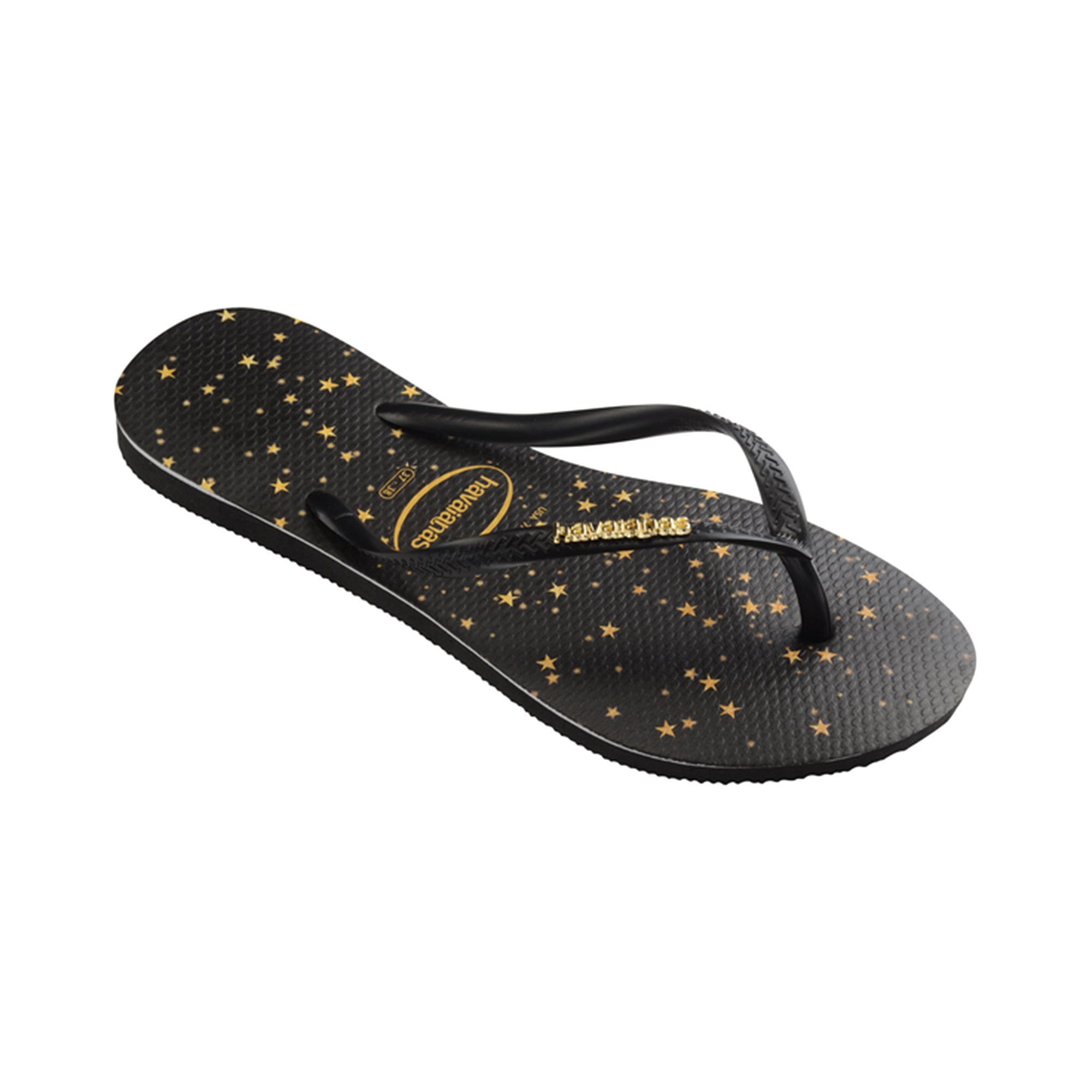 Havaianas Slim Metallic Print Dames Slippers - Black/Light Golden - Maat 39/40