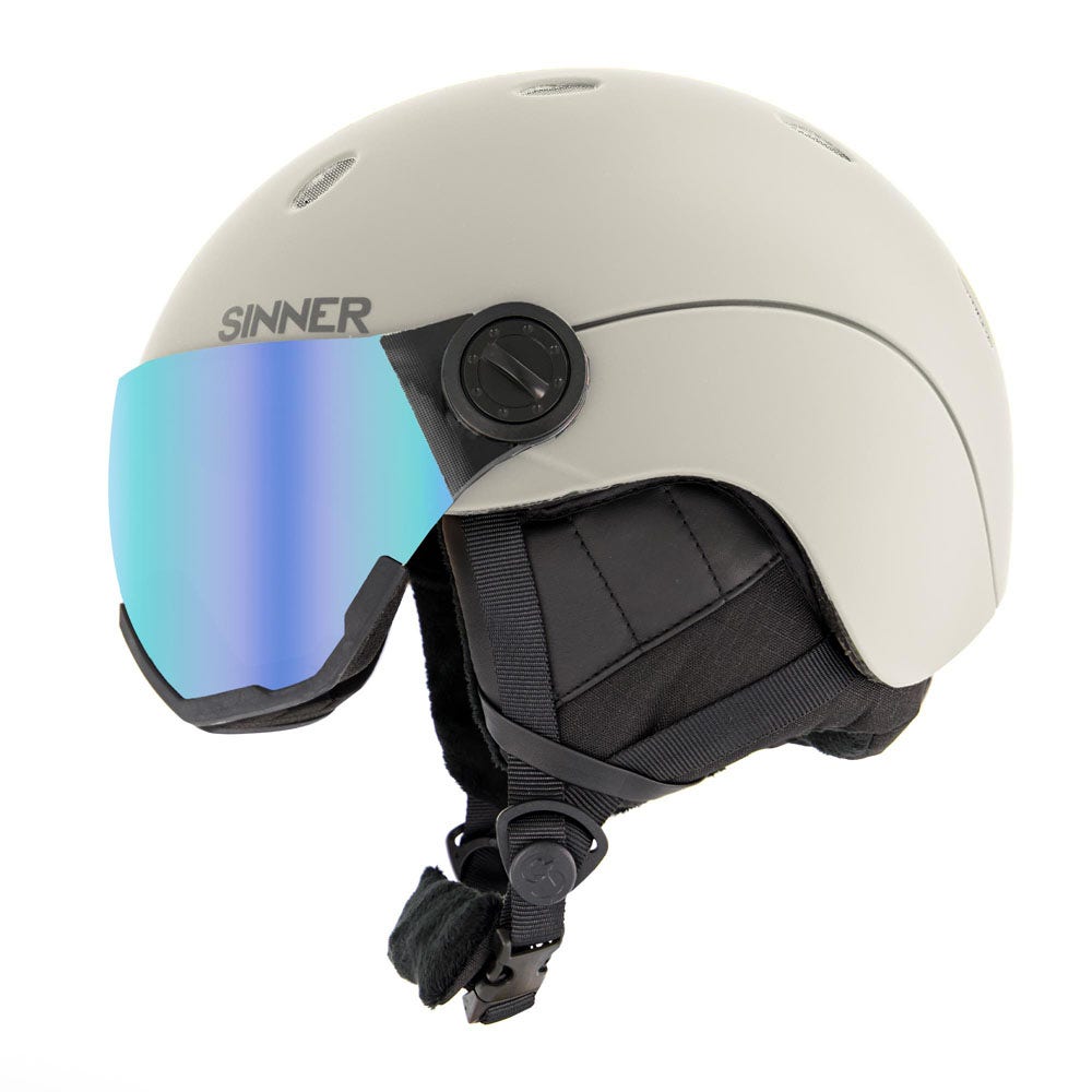 Sinner Titan Visor Skihelm Met Vizier | Matte Light Grey | Blue Mirror Cat. 2 | Maat: 59 - 62 cm