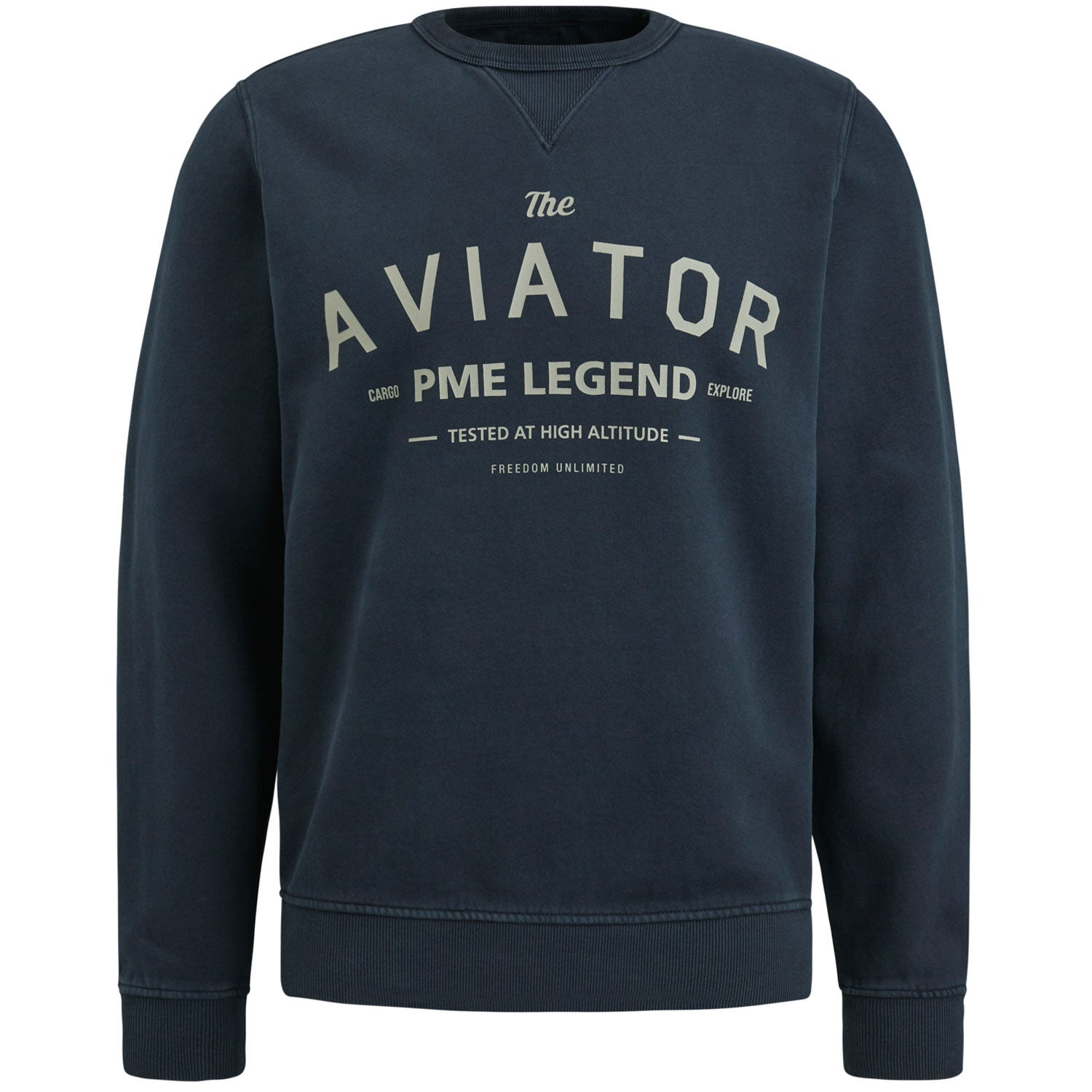 PME Legend sweater met printopdruk donkerblauw