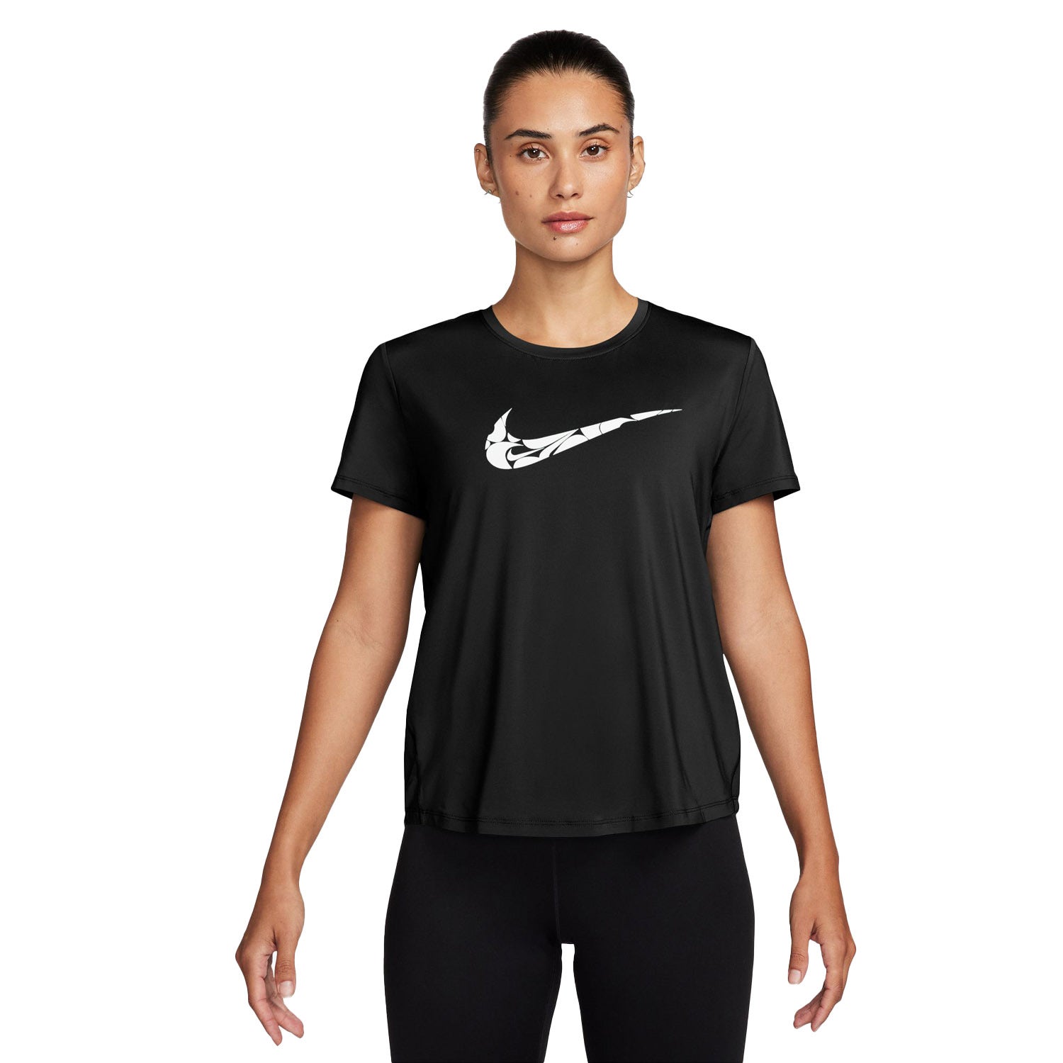 Nike One Swoosh Dri-FIT hardlooptop met korte mouwen voor dames Zwart