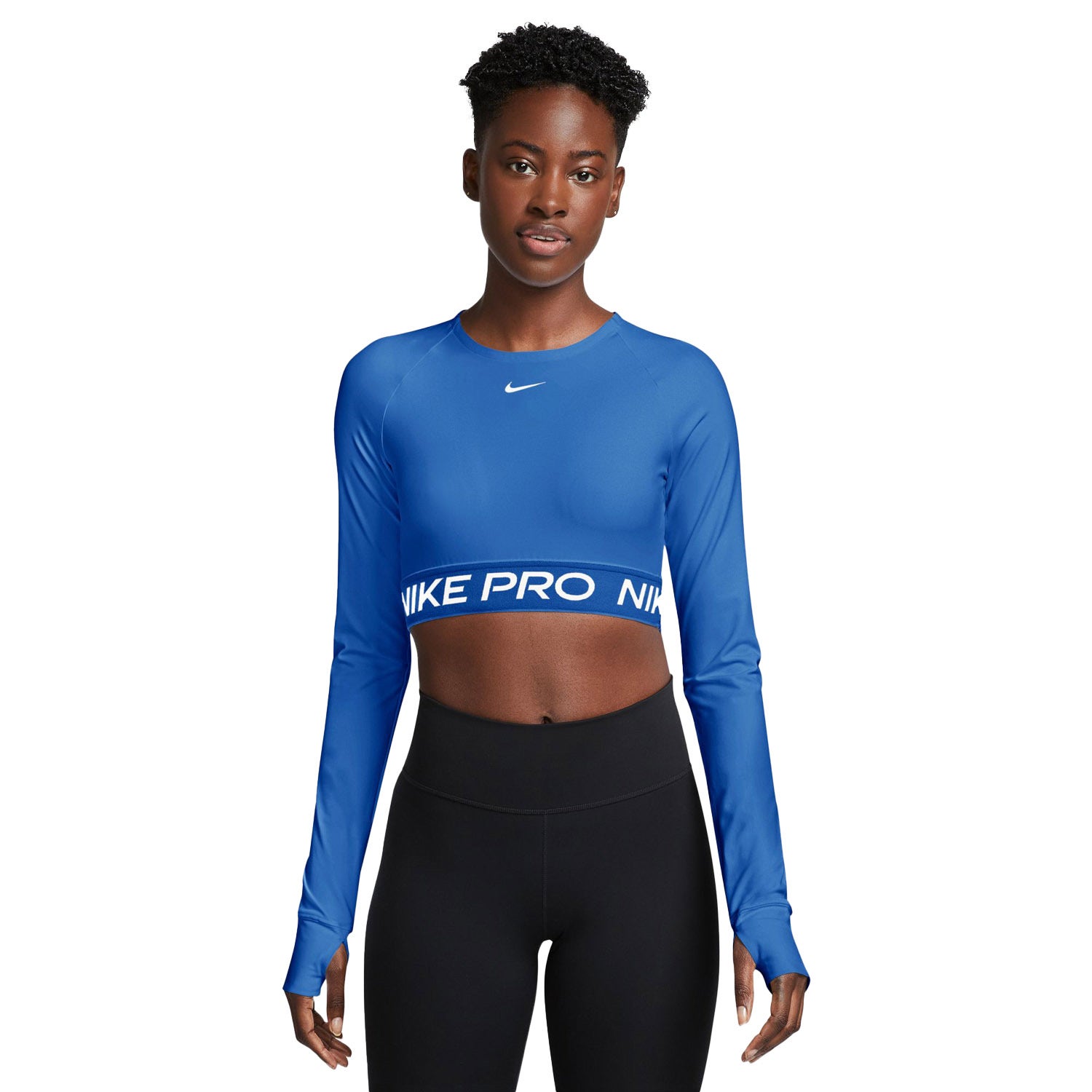 Nike Pro 365 Dri-FIT korte top met lange mouwen voor dames Blauw