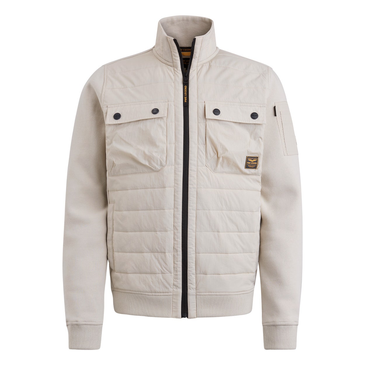 Hybrid jacket van een materiaalmix