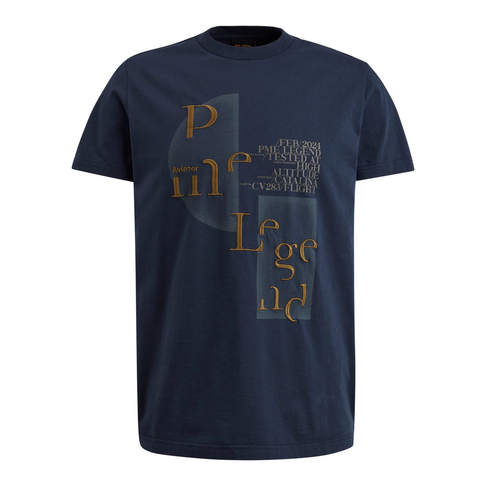 PME Legend regular fit T-shirt met printopdruk donkerblauw