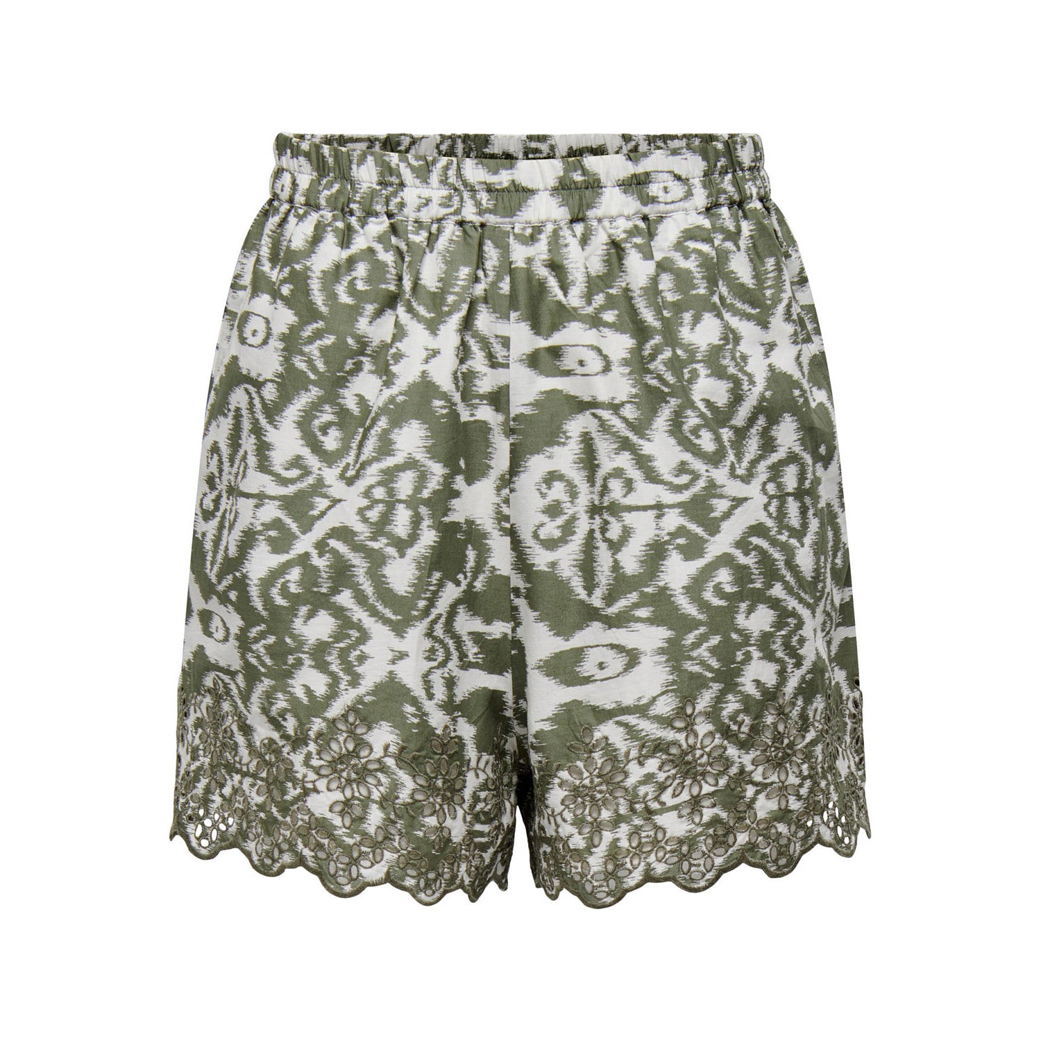 ONLY loose fit short met all over print en borduursels groen ecru