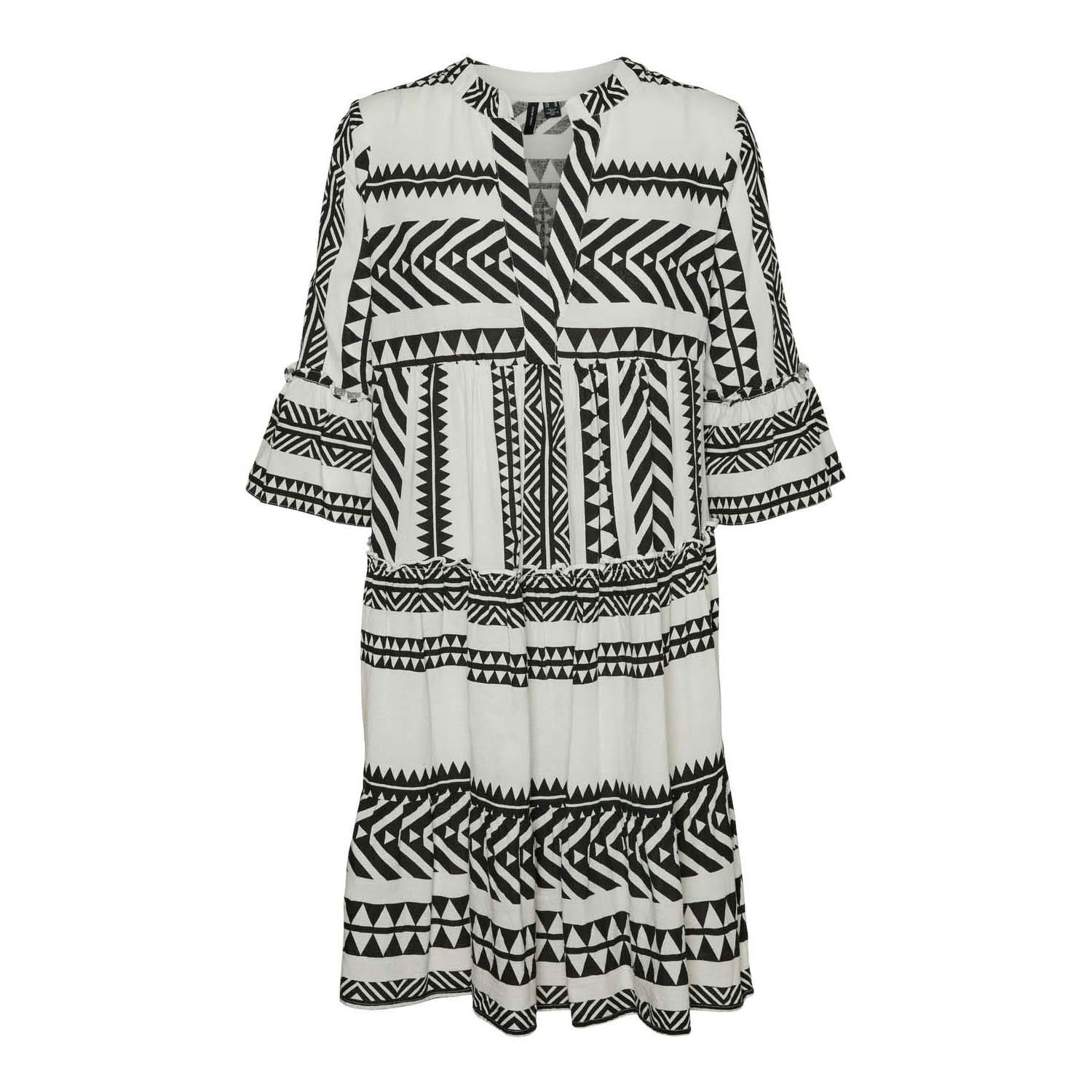 VERO MODA A-lijn jurk VMDICTHE met all over print en plooien zwart wit