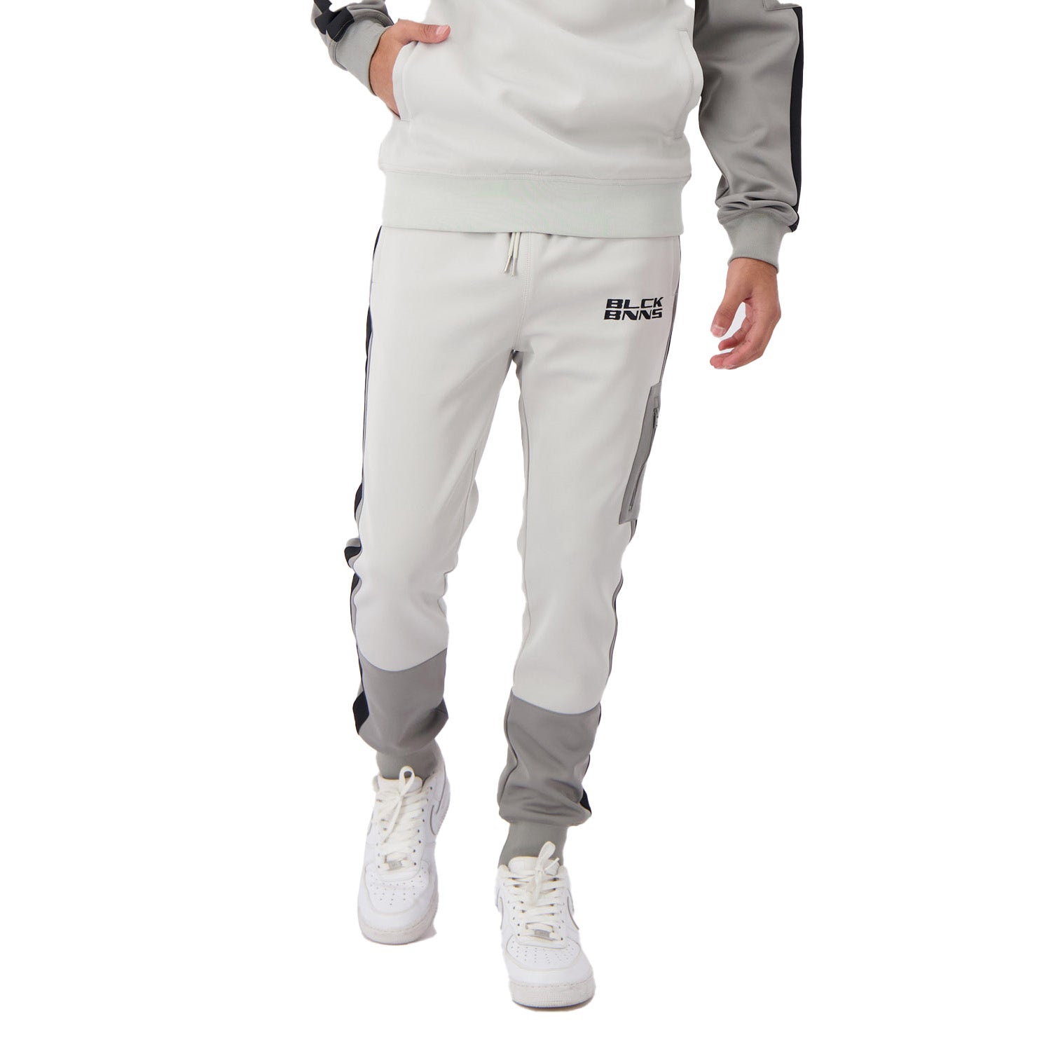 BLACK BANANAS regular fit joggingbroek RUMBLE TRACKPANTS met logo en patches grey