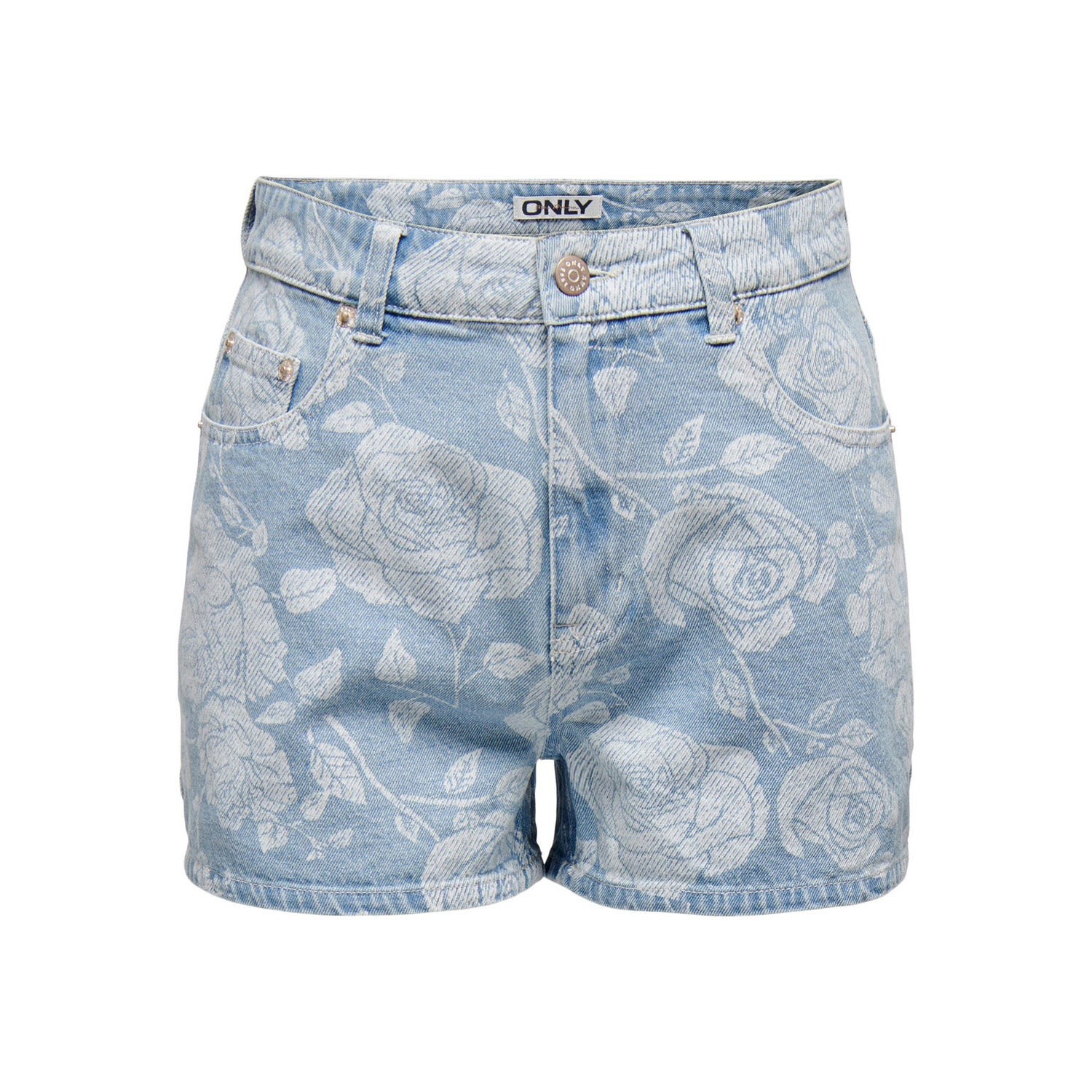 ONLY high waist regular fit short ONLJAGGER met all over print light blue denim wit