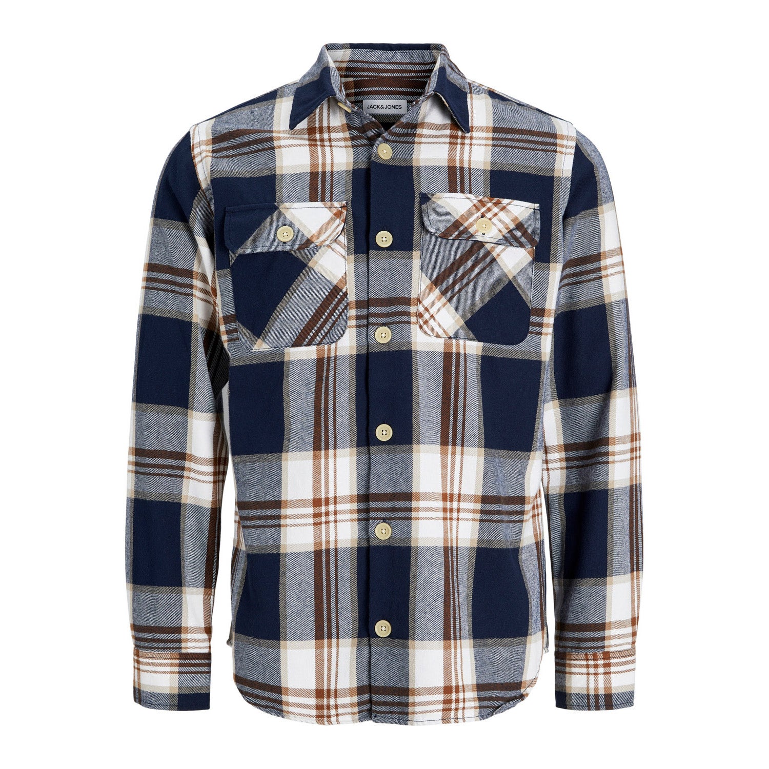 JACK & JONES ESSENTIALS geruit regular fit overshirt JJEDARREN navy blazer