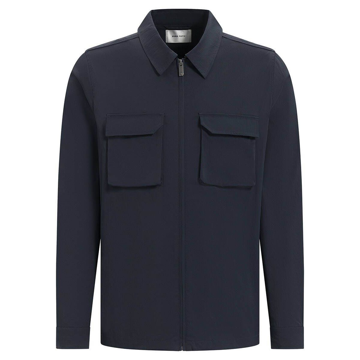 PURE PATH Heren Overshirts Shirt With Front Zipper And Chest Pockets Donkerblauw