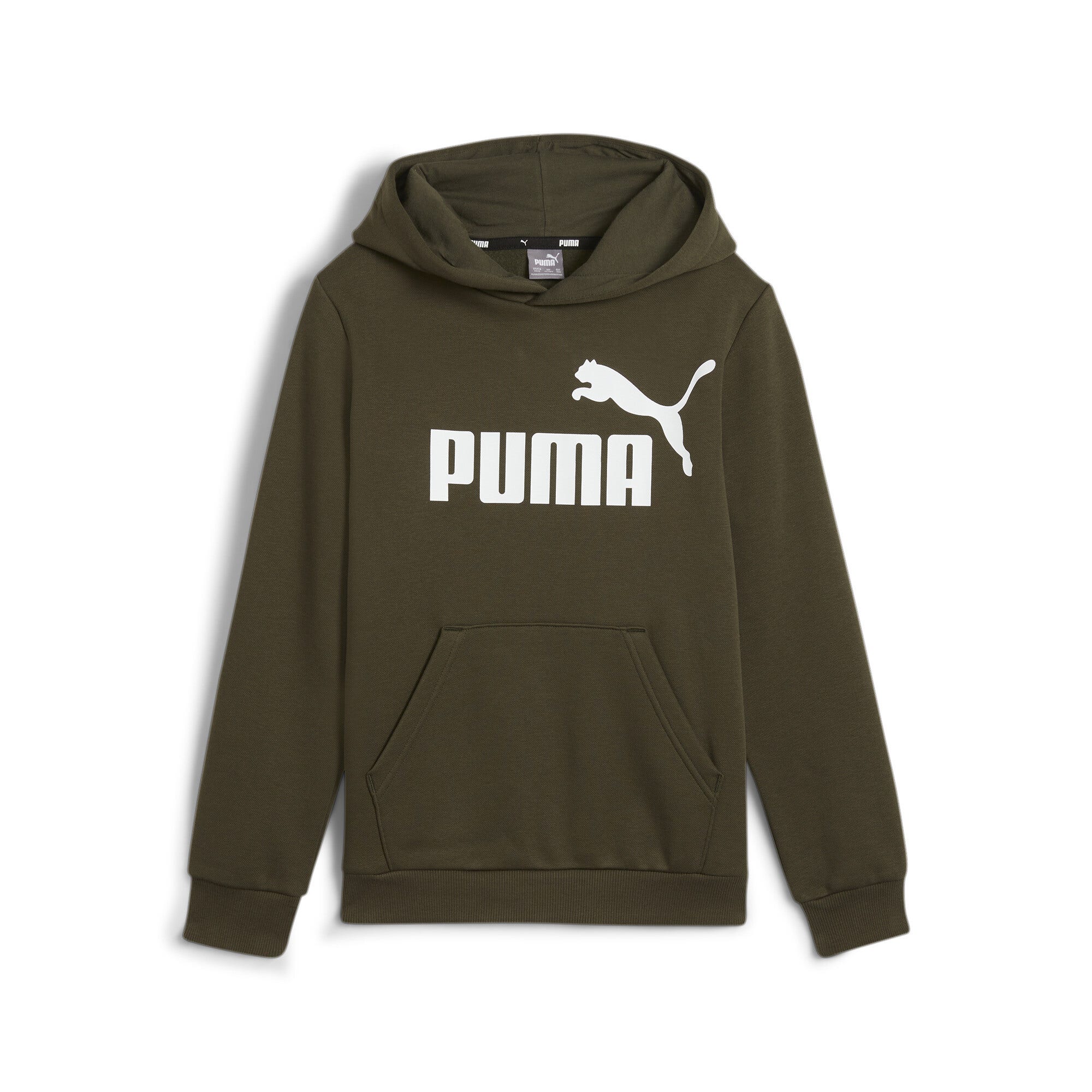 PUMA ESS Big Logo Hoodie FL B Jongens Trui - Dark Olive - Maat 140