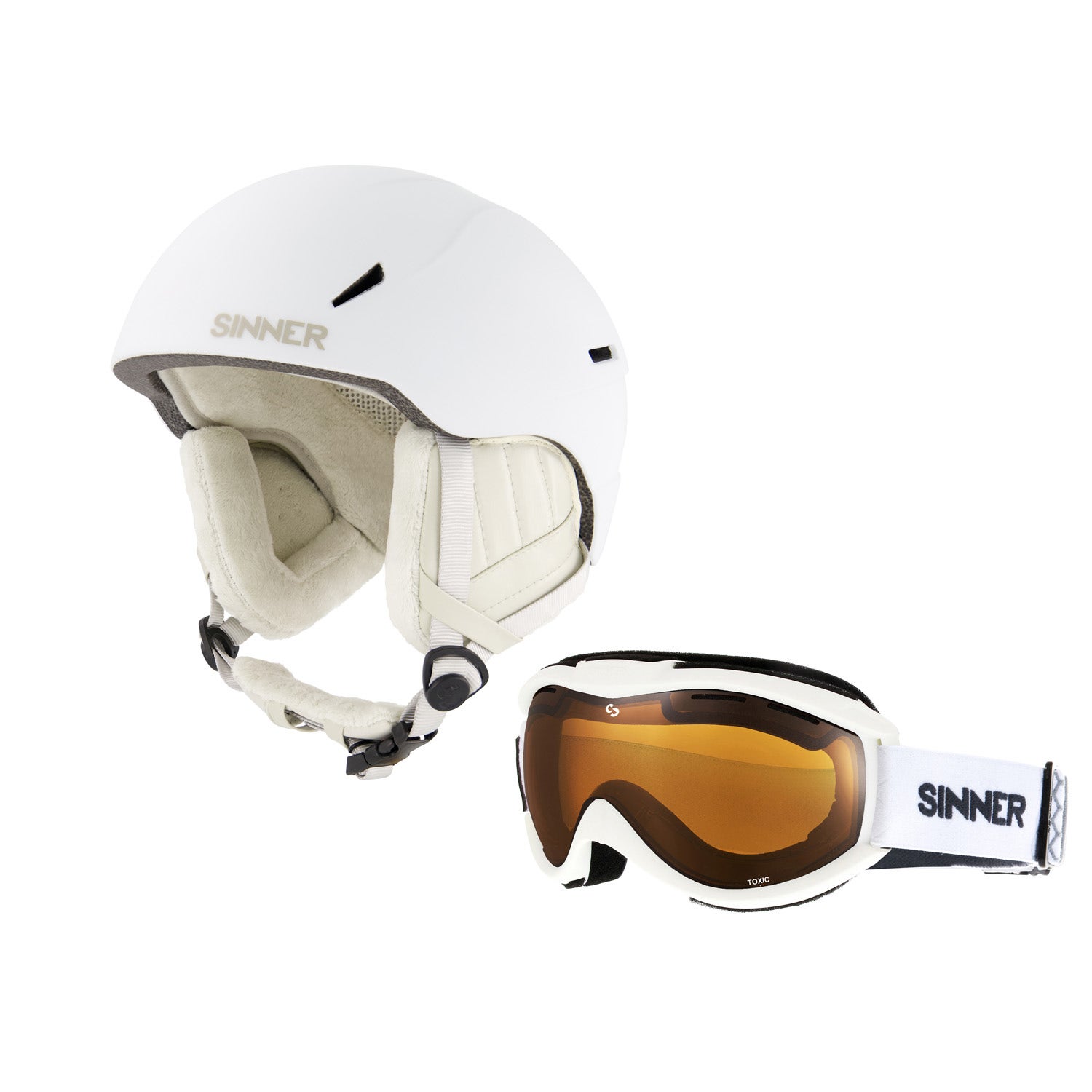 Sinner COMBI-PACK - CREST skihelm + TOXIC skibril - Wit - Maat S