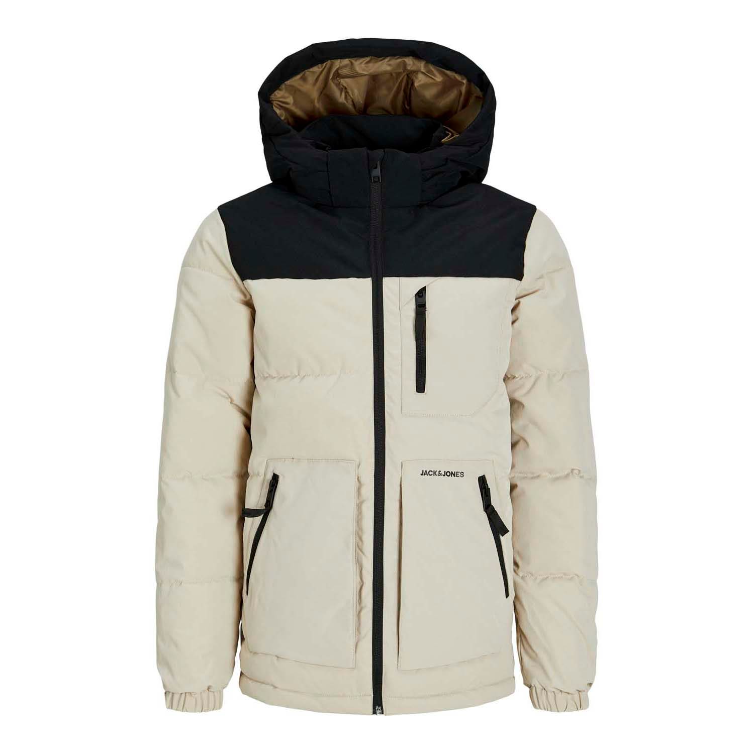 JACK & JONES JUNIOR gewatteerde winterjas JJEOTTO ecru zwart