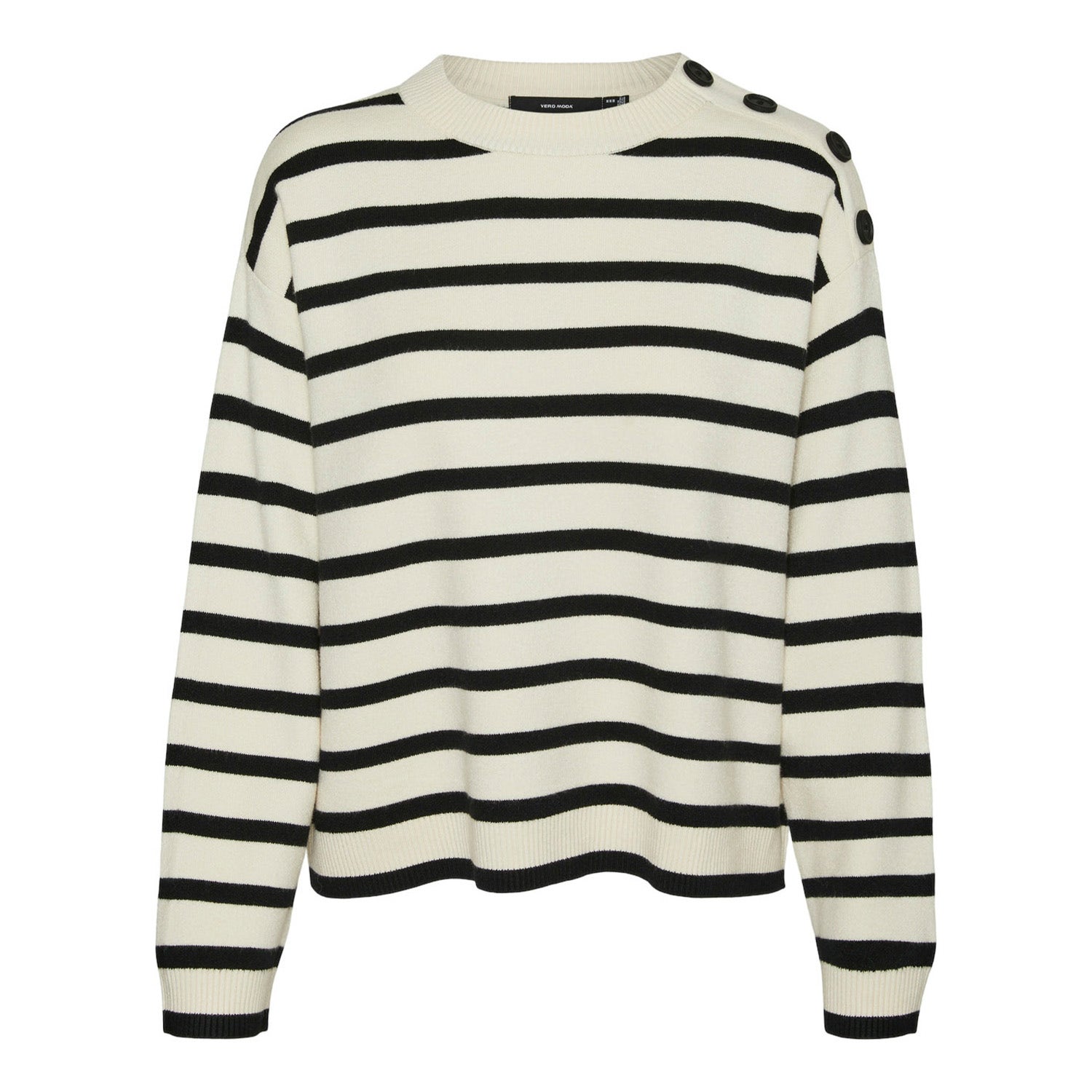 Vero Moda Trui Vmsaba Ls O-neck Button Pullover Ga 10310474 Birch/black Dames Maat - XL