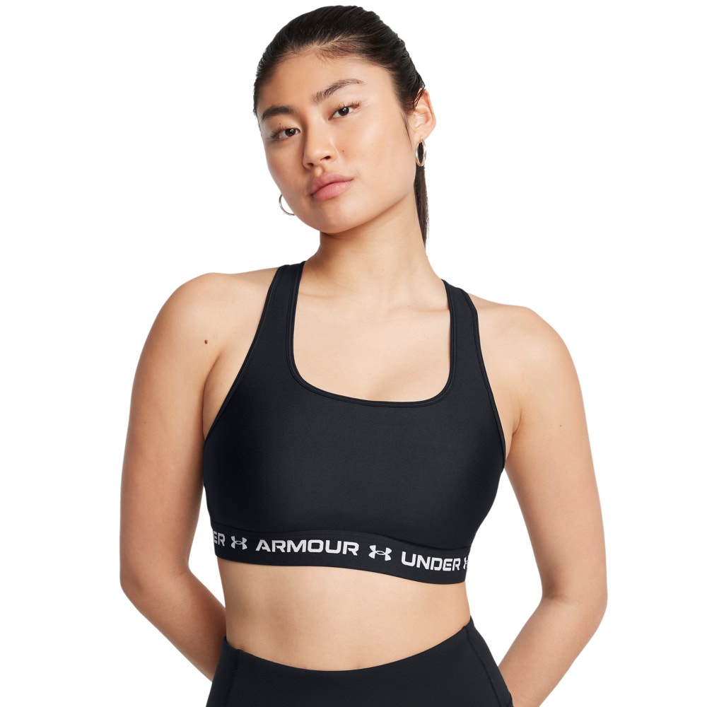 Under Armour Crossback Mid Bra Dames Sportbeha - Zwart - Wit - Maat S