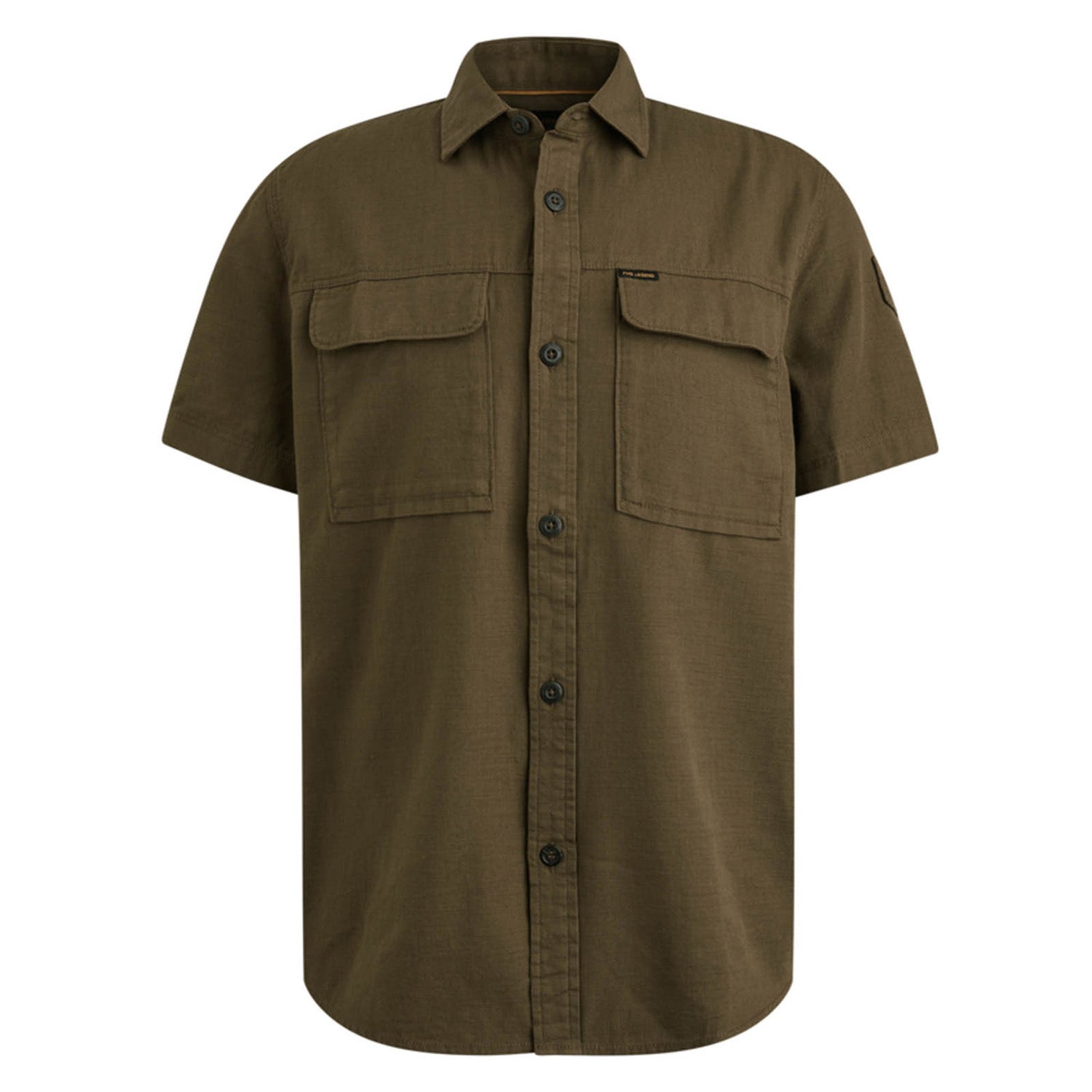 PME LEGEND Heren Overhemden Short Sleeve Shirt Slub Cotton Donkergroen