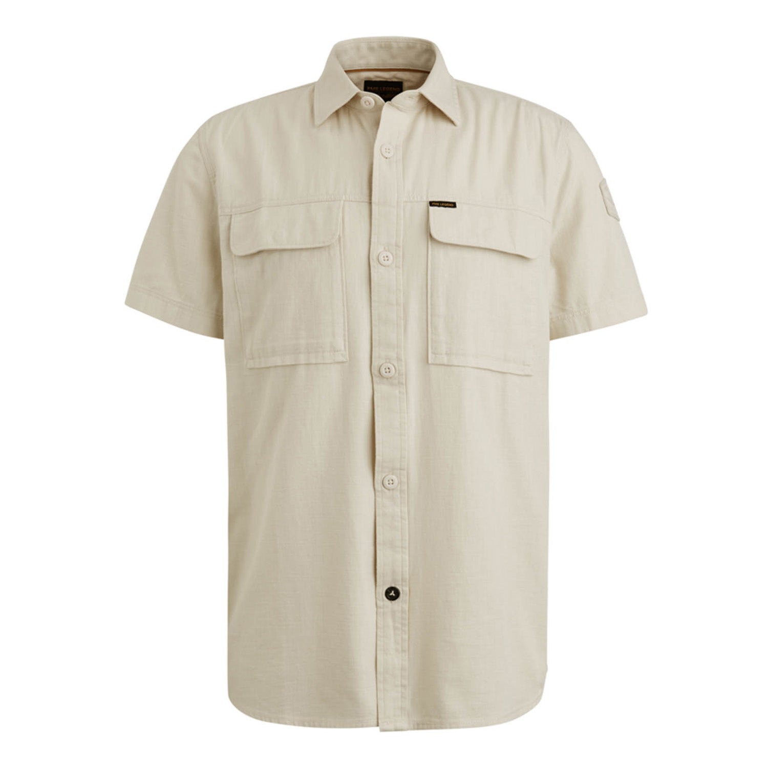 PME Legend Korte Mouw Slub Katoenen Overhemd Psis2503242 Beige Heren