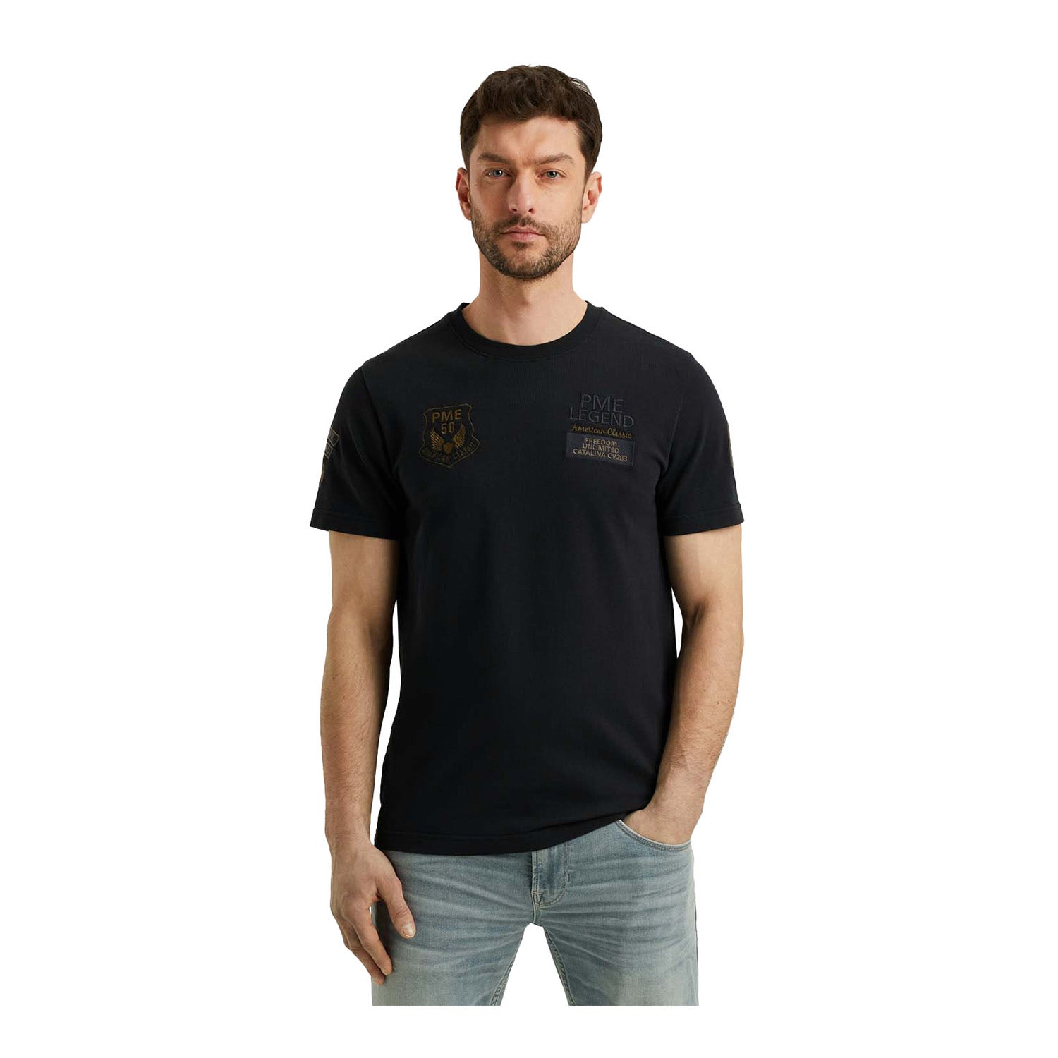 PME LEGEND Heren Polo's & T-shirts Flat Waffel Jersey Donkerblauw